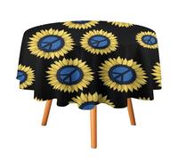 Peace Sign Sunflower of Ukraine Flag Printed Round Tablecloth Polyester Waterproof Circle Table Cloth Cover for Kitchen Dining Wedding