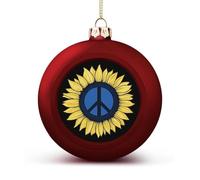 Peace Sign Sunflower of Ukraine Flag Shiny Christmas Ball Ornaments for Xmas Tree Hanging Balls Holiday Party Decoration 1PCS