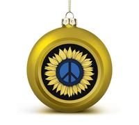 Peace Sign Sunflower of Ukraine Flag Shiny Christmas Ball Ornaments for Xmas Tree Hanging Balls Holiday Party Decoration 1PCS