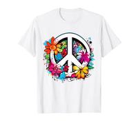 Peace Sign Symbol Flower Power Flowers 60s 70s T-Shirt, Men, White, XX-Large