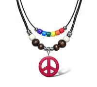 Peace Sign Symbol Necklace Circle Of Peace Sign Symbol Charm Pendant Necklaces Stone Peace Sign Pendant for Men Women Unisex, Wood, No Gemstone