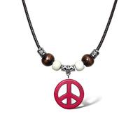 Peace Sign Symbol Necklace Circle Of Peace Sign Symbol Charm Pendant Necklaces Stone Peace Sign Pendant for Men Women Unisex, Wood, No Gemstone