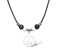 Peace Sign Symbol Necklace Circle Of Peace Sign Symbol Charm Pendant Necklaces Stone Peace Sign Pendant for Men Women Unisex, Wood, No Gemstone