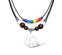 Peace Sign Symbol Necklace Circle Of Peace Sign Symbol Charm Pendant Necklaces Stone Peace Sign Pendant for Men Women Unisex, Wood, No Gemstone