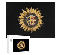 Peace Sign U.S. Flag Sunflower Funny Wooden Puzzle with Storage Box Adults Jigsaw Puzzles Challenge for Family Game Birthday Gift