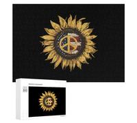 Peace Sign U.S. Flag Sunflower Funny Wooden Puzzle with Storage Box Adults Jigsaw Puzzles Challenge for Family Game Birthday Gift