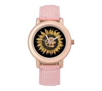 Peace Sign U.S. Flag Sunflower Ladies Watches Easy Read with Leather Strap