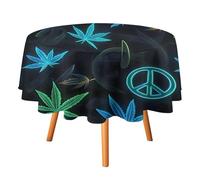 Peace Sign Weeds Printed Round Tablecloth Polyester Waterproof Circle Table Cloth Cover for Kitchen Dining Wedding