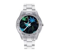 Peace Sign Weeds Trendy Wrist Watches for Men Classic Business Stainless Steel Band Quartz Watch