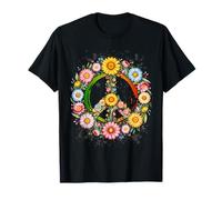 Peace Sign World Love Flowers Hippie Groovy Vibes Colorful T-Shirt