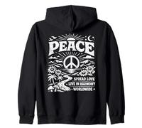 Peace Spread Love Live In Harmony Worldwide Retro Nature Zip Hoodie