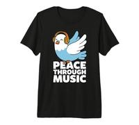 Peace Through Music Cute Dove Headphones Retro Positive Bird Premium T-Shirt