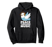 Peace Through Music Cute Dove Headphones Retro Positive Bird Pullover Hoodie