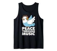 Peace Through Music Cute Dove Headphones Retro Positive Bird Tank Top