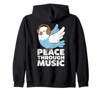 Peace Through Music Cute Dove Headphones Retro Positive Bird Zip Hoodie