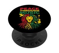 Peace Through Music Reggae Lion Rastafari Vibes Art Design PopSockets Adhesive PopGrip