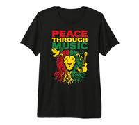Peace Through Music Reggae Lion Rastafari Vibes Art Design Premium T-Shirt