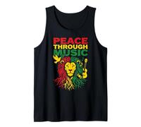 Peace Through Music Reggae Lion Rastafari Vibes Art Design Tank Top