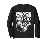 Peace Through Music Vinyl Record Notes Peace Sign Art Design Long Sleeve T-Shirt