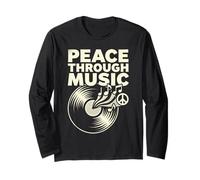 Peace Through Music Vinyl Record Notes Peace Sign Art Design Long Sleeve T-Shirt