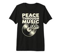 Peace Through Music Vinyl Record Notes Peace Sign Art Design Premium T-Shirt