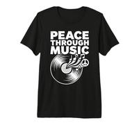 Peace Through Music Vinyl Record Notes Peace Sign Art Design Premium T-Shirt
