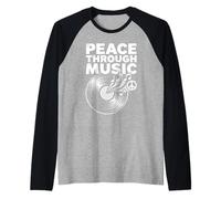 Peace Through Music Vinyl Record Notes Peace Sign Art Design Raglan Baseball Tee