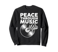 Peace Through Music Vinyl Record Notes Peace Sign Art Design Sweatshirt