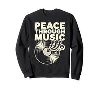 Peace Through Music Vinyl Record Notes Peace Sign Art Design Sweatshirt