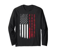 Peace Through Strength Distressed Flag USA Graphic Long Sleeve T-Shirt