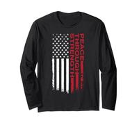 Peace Through Strength - Distressed Flag USA Graphic Long Sleeve T-Shirt