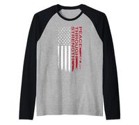 Peace Through Strength - Distressed Flag USA Graphic Raglan Baseball Tee