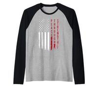 Peace Through Strength Distressed Flag USA Graphic Raglan Baseball Tee