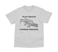Peace Through Superior Fire Power Inspired by Aliens Printed T-Shirt Large Grey