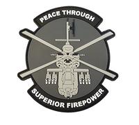 Peace Through Superior Firepower AH-64 Apache Helicopter Morale PVC Rubber 3D Touch Fastener Patch