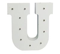Peace & Thyme Your Name in Lights - White Wooden Light Up Letters A-Z Wedding Baby Standing or Wall Mounted Decoration (U)