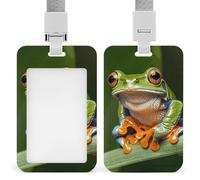 Peace Tree Frog Badge Holder with Lanyard - Waterproof Hard Plastic ID Card Holder Professional Name Tag Vertical ID Card Name Badge for Office Nurse Doctor Teacher
