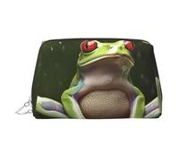Peace Tree Frog Makeup Bag for Women Cosmetic Bags Leather Travel Makeup Case Organizer Waterproof Make up Pouch Open Flat Toiletry Bag Portable Storage Pouch for Travelling, Silver, One Size