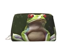 Peace Tree Frog Makeup Bag for Women Cosmetic Bags Leather Travel Makeup Case Organizer Waterproof Make up Pouch Open Flat Toiletry Bag Portable Storage Pouch for Travelling, Gold, One Size
