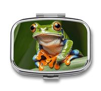 Peace Tree Frog Pill Box 2 Compartment - Small Metal Medicine Organizer Portable Pill Case for Purse Pocket Travel Vitamin Organizer for Men Women, BPA-Free