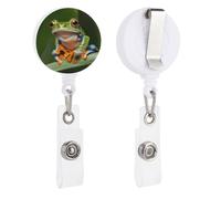 Peace Tree Frog Retractable Badge Reel - Personalized ID Name Badge Holder with Lanyard Cute Badges Reel Holder Round Nurse Doctor Name Tag Badges Clip for Work