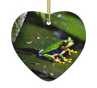 Peace Tree Frogs Print Heart-Shaped Ceramic Christmas Ornament Festive Ornaments Holiday Xmas Tree Decor