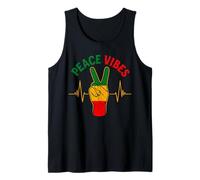 Peace Vibes Hand Sign Heartbeat Retro Rasta Graphic Design Tank Top
