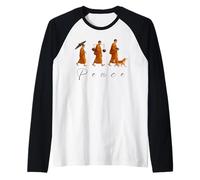 Peace Walking Monks and Dog Minimalist Zen Art Mindfulness Raglan Baseball Tee