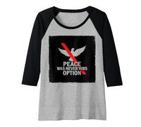 Peace was Never Hirs Option: Defiant Dove Statement Raglan Baseball Tee, Women, Black/Athletic Heather, S