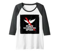 Peace was Never Hirs Option: Defiant Dove Statement Raglan Baseball Tee, Women, Dark Heather/White, XL