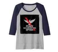 Peace was Never Hirs Option: Defiant Dove Statement Raglan Baseball Tee, Women, Navy/Athletic Heather, XL
