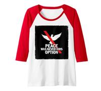 Peace was Never Hirs Option: Defiant Dove Statement Raglan Baseball Tee, Women, Red/White, S