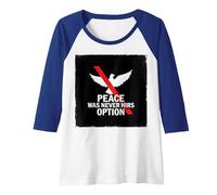 Peace was Never Hirs Option: Defiant Dove Statement Raglan Baseball Tee, Women, Royal Blue/White, M