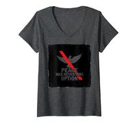 Peace was Never Hirs Option: Defiant Dove Statement V-Neck T-Shirt, Women, Dark Heather Grey, M